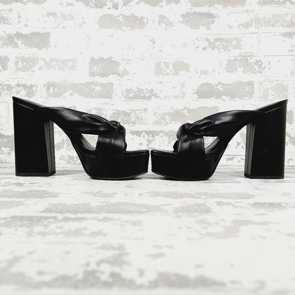 NEW Open Edit Kaia Black High Chunky Block Heel Open Toe Slip On Sandals K721 - Picture 7 of 11